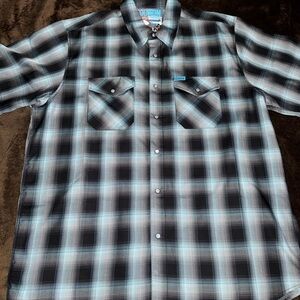 DIXXON Morning Fog Men's Bamboo Black and Blue Plaid Shirt